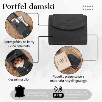 PORTFEL DAMSKI SKÓRZANY MAŁY CZARNY VINTAGE PAOLO PERUZZI T-12-HBL