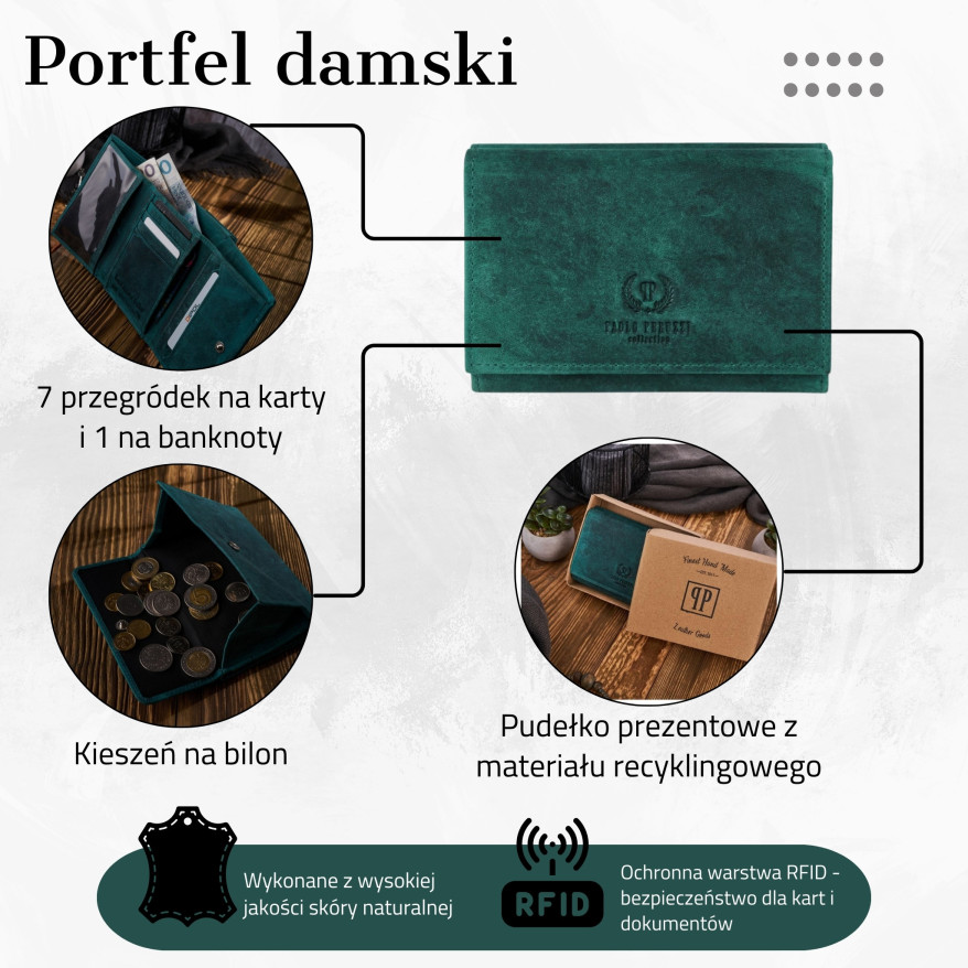 DAMSKI PORTFEL SKÓRZANY Z OCHRONĄ RFID PAOLO PERUZZI T-33-GR