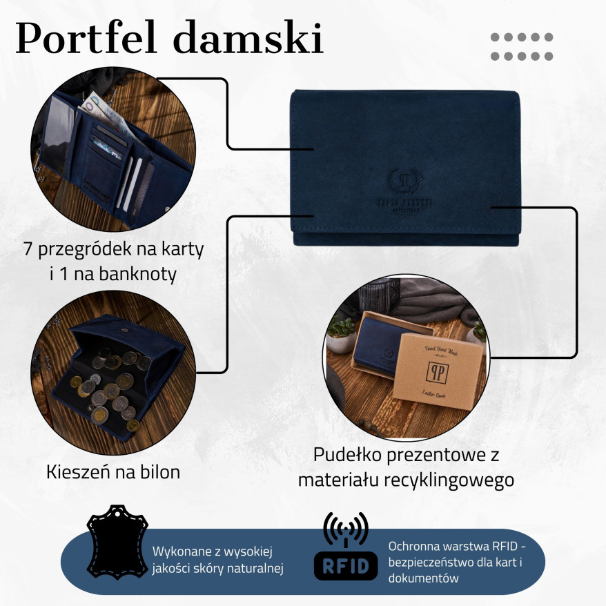 DAMSKI PORTFEL SKÓRZANY Z OCHRONĄ RFID PAOLO PERUZZI T-33-DB