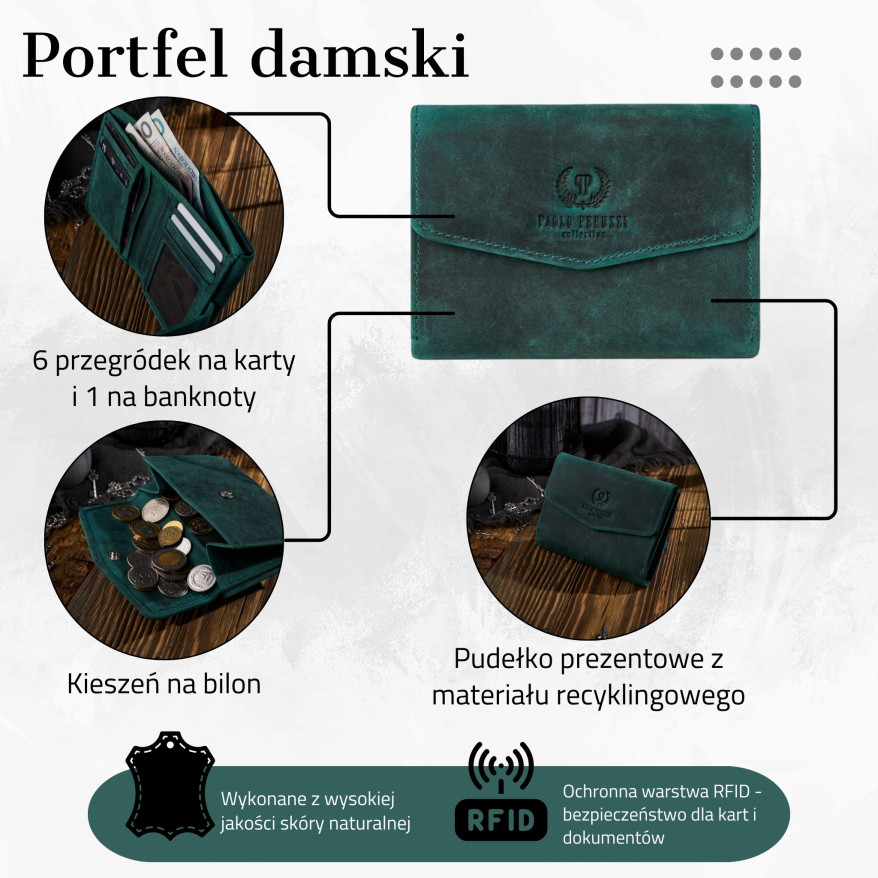 PORTFEL DAMSKI VINTAGE ZE SKÓRY RFID PAOLO PERUZZI T-35-GR