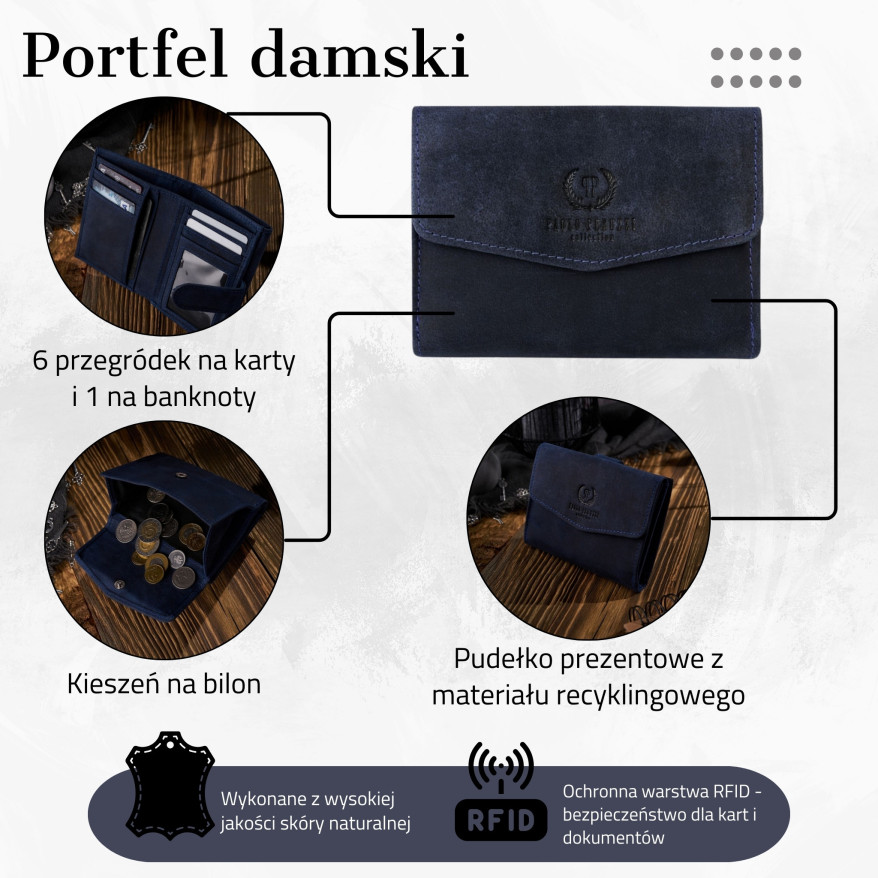 PORTFEL DAMSKI VINTAGE ZE SKÓRY RFID PAOLO PERUZZI T-35-DB