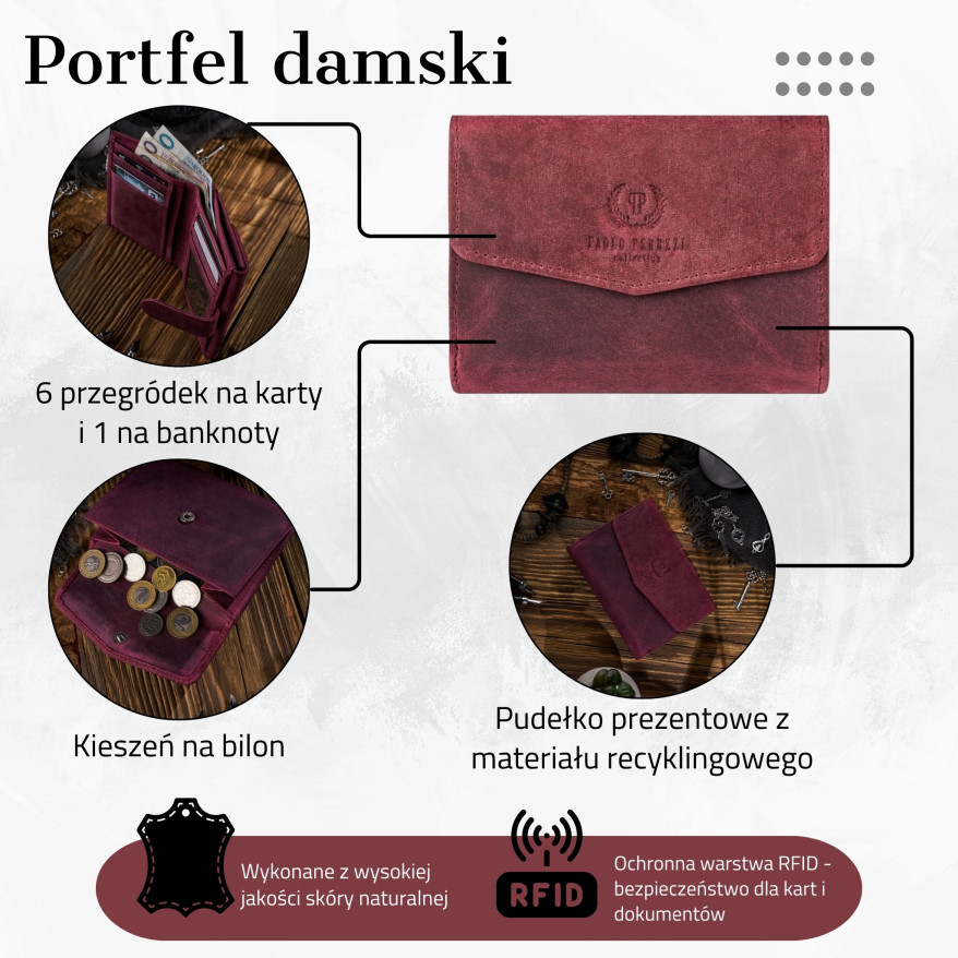 PORTFEL DAMSKI VINTAGE ZE SKÓRY RFID PAOLO PERUZZI T-35-CHR MŁODZIEŻOWY
