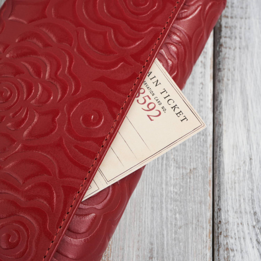 Portfel damski skórzany duży z tłoczeniem w kwiaty czerwony Paolo Peruzzi AL-12-RD