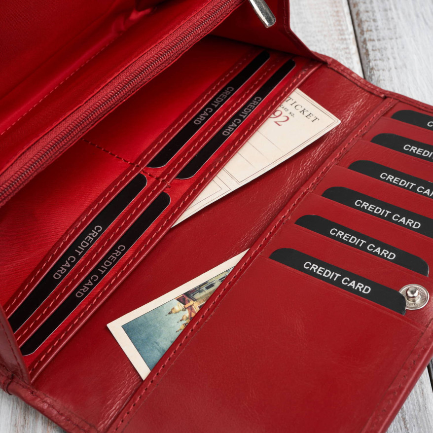 Portfel damski skórzany duży z tłoczeniem w kwiaty czerwony Paolo Peruzzi AL-12-RD