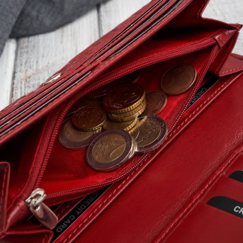 Portfel damski skórzany duży z tłoczeniem w kwiaty czerwony Paolo Peruzzi AL-12-RD