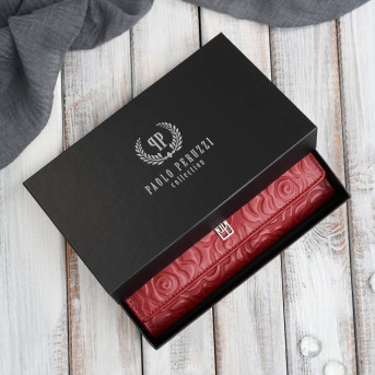 Portfel damski skórzany duży z tłoczeniem w kwiaty czerwony Paolo Peruzzi AL-12-RD