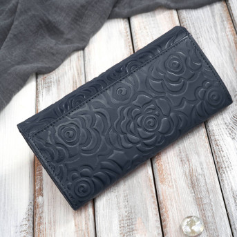 Duży portfel damski skórzany granatowy w kwiaty Paolo Peruzzi AL-12-NV