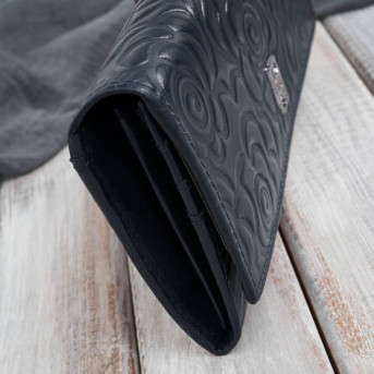 Duży portfel damski skórzany granatowy w kwiaty Paolo Peruzzi AL-12-NV