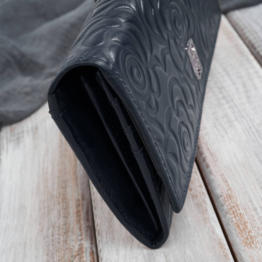 Duży portfel damski skórzany granatowy w kwiaty Paolo Peruzzi AL-12-NV