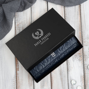 Duży portfel damski skórzany granatowy w kwiaty Paolo Peruzzi AL-12-NV