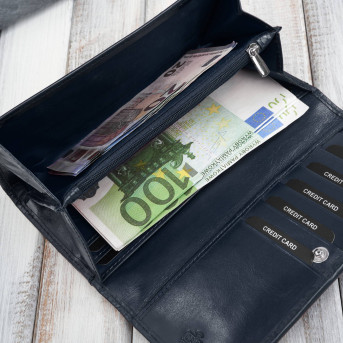 Duży portfel damski skórzany granatowy w kwiaty Paolo Peruzzi AL-12-NV