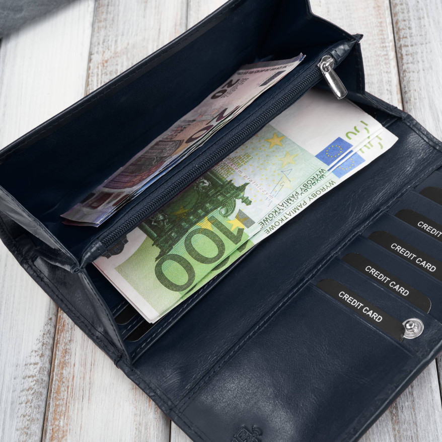 Duży portfel damski skórzany granatowy w kwiaty Paolo Peruzzi AL-12-NV