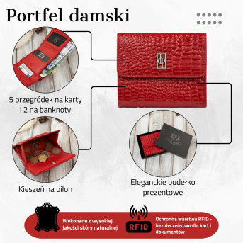 Portfel damski skórzany mały RFID Paolo Peruzzi portfel damski czerwony