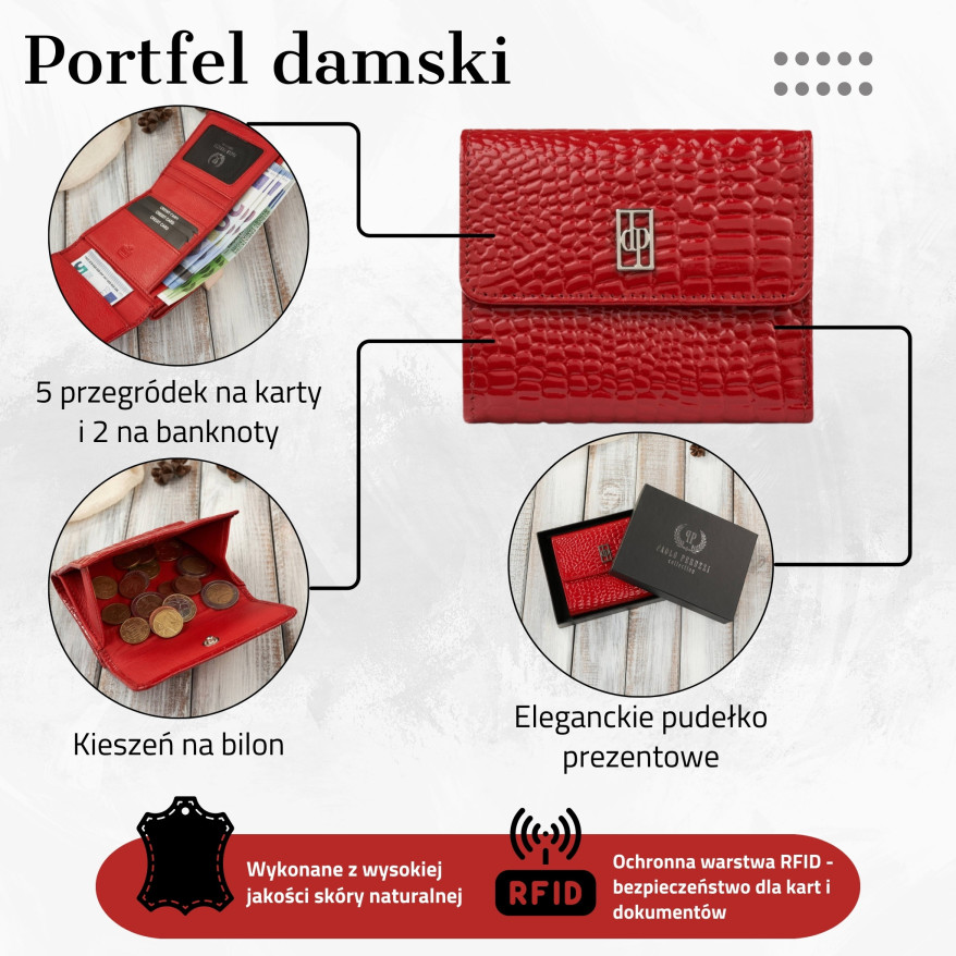 Portfel damski skórzany mały RFID Paolo Peruzzi portfel damski czerwony