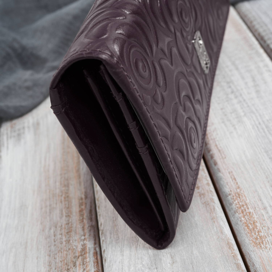 Poziomy portfel damski skórzany w kolorze burgundowym z metalowym logo duży Paolo Peruzzi  AL-12-BGD