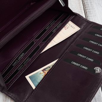 Poziomy portfel damski skórzany w kolorze burgundowym z metalowym logo duży Paolo Peruzzi  AL-12-BGD