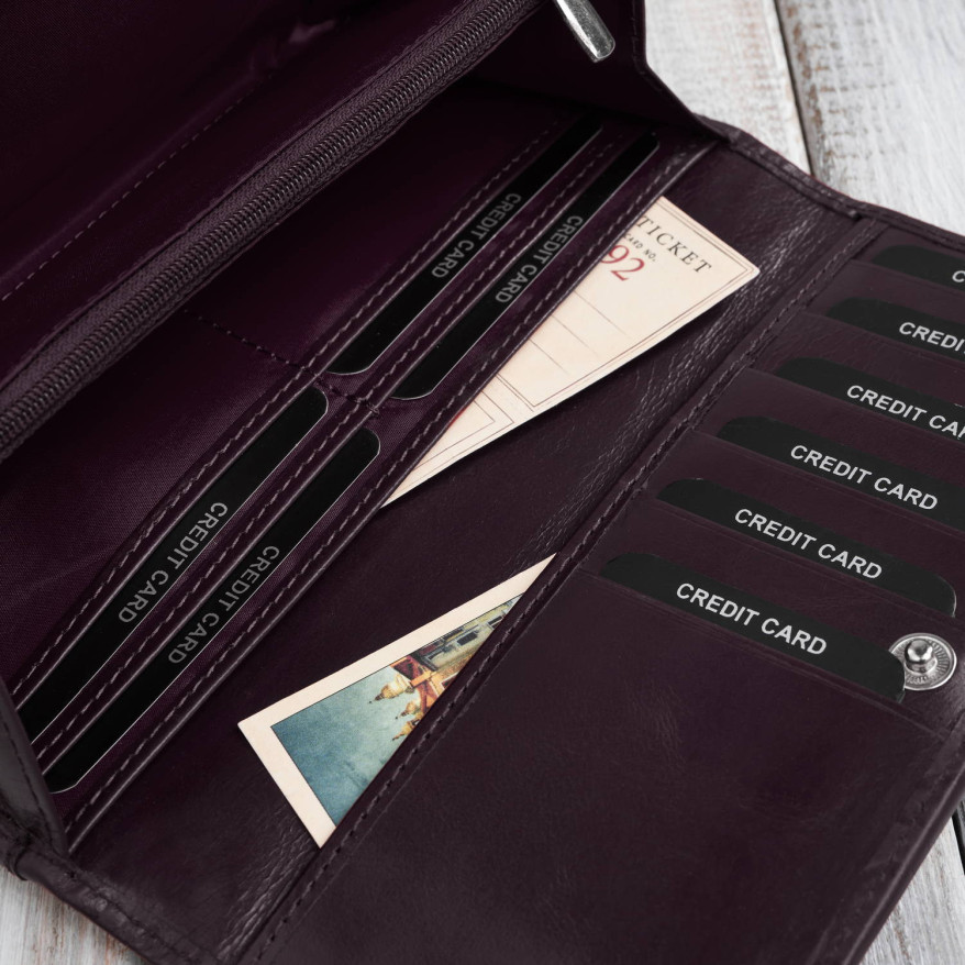 Poziomy portfel damski skórzany w kolorze burgundowym z metalowym logo duży Paolo Peruzzi  AL-12-BGD