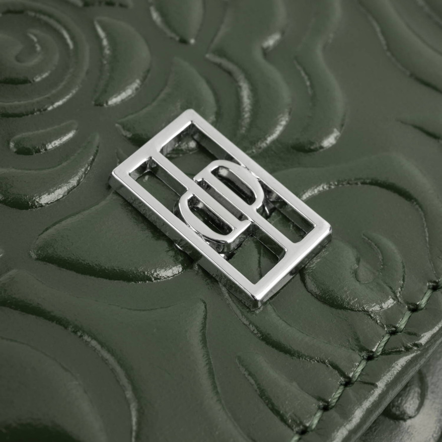 Portfel damski skórzany ciemnozielony w kwiatki duży Paolo Peruzzi AL-12-GB