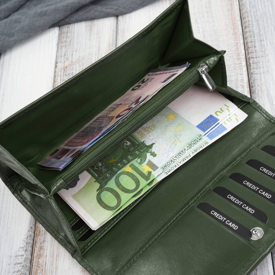 Portfel damski skórzany ciemnozielony w kwiatki duży Paolo Peruzzi AL-12-GB