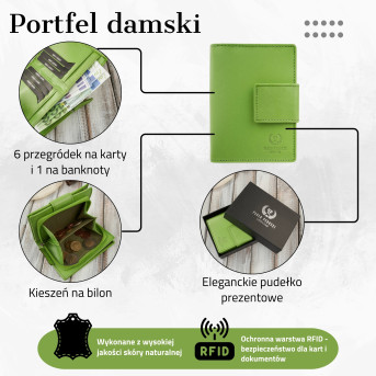 Portfel damski skórzany średni czarny z zabezpieczeniem RFID
