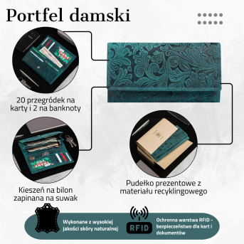 SKÓRZANY PORTFEL DAMSKI VINTAGE T-25-GR PAOLO PERUZZI ZIELONY