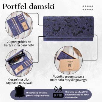 Portfel damski skórzany w kwiaty vintage RFID Paolo Peruzzi T-25-DB