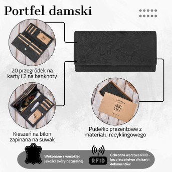 PORTFEL SKÓRZANY DAMSKI VINTAGE W KWIATY RFID PAOLO PERUZZI T-25-BL