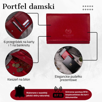 MODNY DAMSKI SKÓRZANY PORTFEL PAOLO PERUZZI RFID CZERWONY T-32-RD