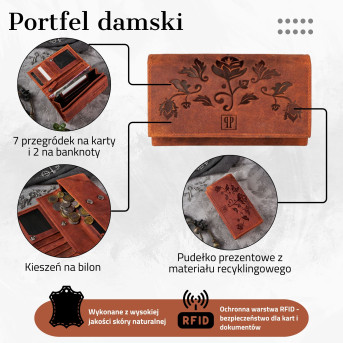 PORTFEL DAMSKI SKÓRZANY DLA KOBIET W KWIATY RFID PAOLO PERUZZI T-44-OR