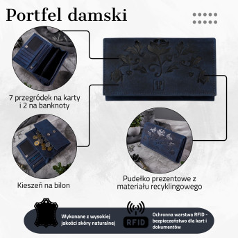 PORTFEL DAMSKI SKÓRZANY W KWIATY RFID PAOLO PERUZZI T-44-DB