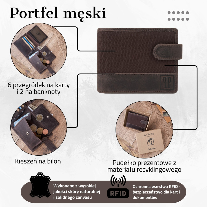 PORTFEL MĘSKI SKÓRZANY BRĄZOWY T-03-BR OCHRONA RFID VINTAGE RETRO