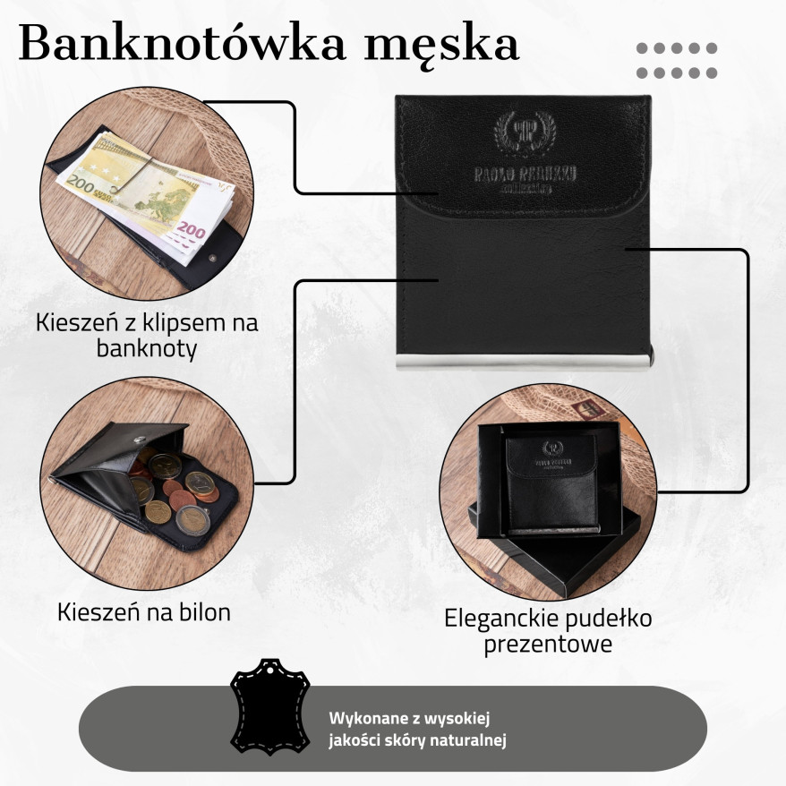SKÓRZANY MAŁY PORTFEL MĘSKI CZARNY BANKNOTÓWKA PAOLO PERUZZI T-10-BL