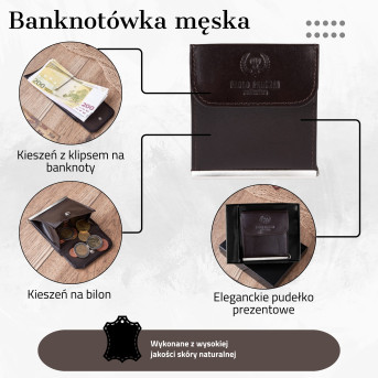 SKÓRZANY MAŁY PORTFEL MĘSKI BRĄZOWY BANKNOTÓWKA PAOLO PERUZZI T-10-BR