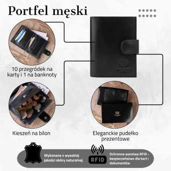 SKÓRZANY MĘSKI PAKOWNY CZARNY PORTFEL PAOLO PERUZZI T-14-BL