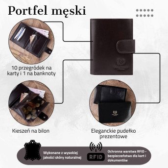 SKÓRZANY MĘSKI PAKOWNY BRĄZOWY PORTFEL PAOLO PERUZZI T-14-BR