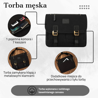 MĘSKA TORBA CZARNA NA RAMIĘ PAOLO PERUZZI T-17-BL