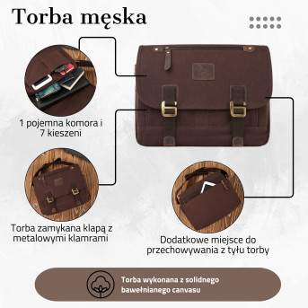 MĘSKA TORBA BRĄZOWA NA RAMIĘ PAOLO PERUZZI T-17-BR