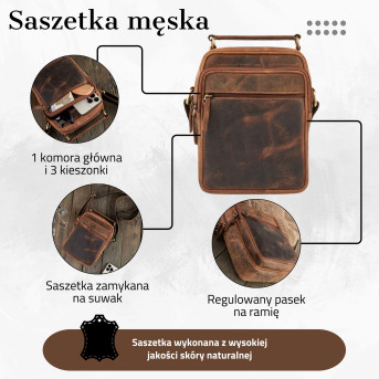 SASZETKA MĘSKA NA RAMIĘ  ZE SKÓRY PAOLO PERUZZI T-22-HBR