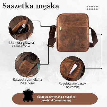SKÓRZANA SASZETKA MĘSKA NA RAMIĘ PAOLO PERUZZI T-75-HBR