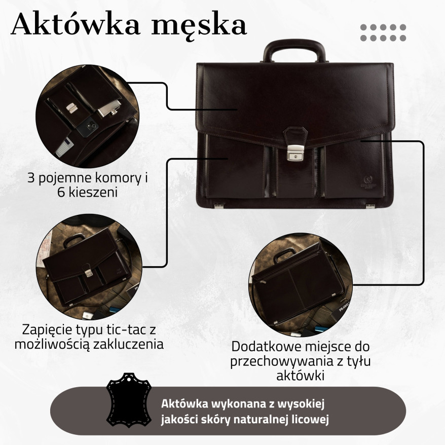 TECZKA MĘSKA ZE SKÓRY NATURALNEJ PAOLO PERUZZI  T-80-BR