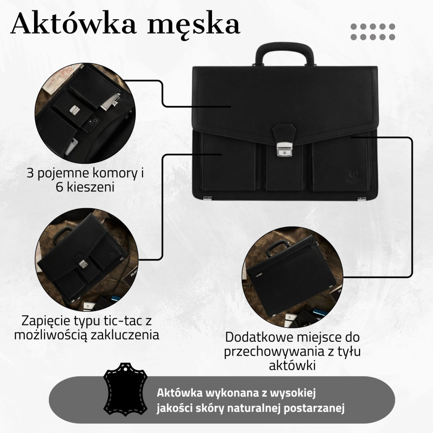 TECZKA MĘSKA ZE SKÓRY NATURALNEJ VINTAGE PAOLO PERUZZI T-80-HBL