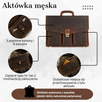 AKTÓWKA MĘSKA SKÓRZANA VINTAGE PAOLO PERUZZI T-80-HBR