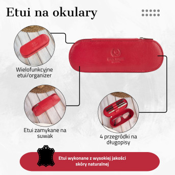 SKÓRZANE ETUI NA OKULARY PIÓRNIK CZERWONY PAOLO PERUZZI T-82-RD