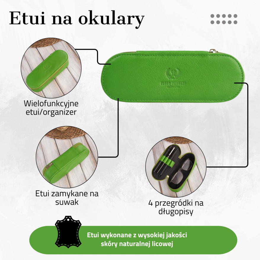 SKÓRZANE ETUI NA OKULARY PIÓRNIK ZIELONY PAOLO PERUZZI T-82-GR