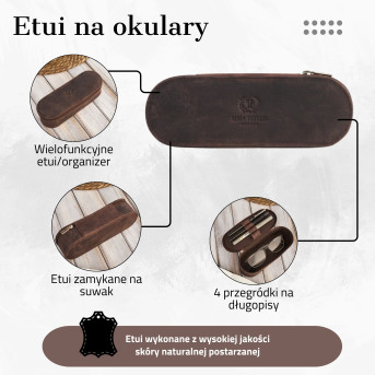 SKÓRZANE ETUI NA OKULARY PIÓRNIK BRĄZOWY VINTAGE PAOLO PERUZZI T-82-HBR