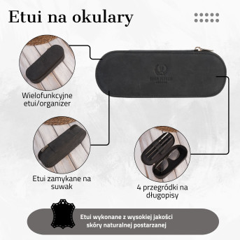 SKÓRZANE ETUI NA OKULARY PIÓRNIK CZARNY VINTAGE PAOLO PERUZZI T-82-HBL