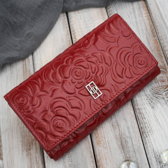 Portfel damski skórzany duży czerwony w kwiaty z ochroną RFID Paolo Peruzzi AL-14-RD