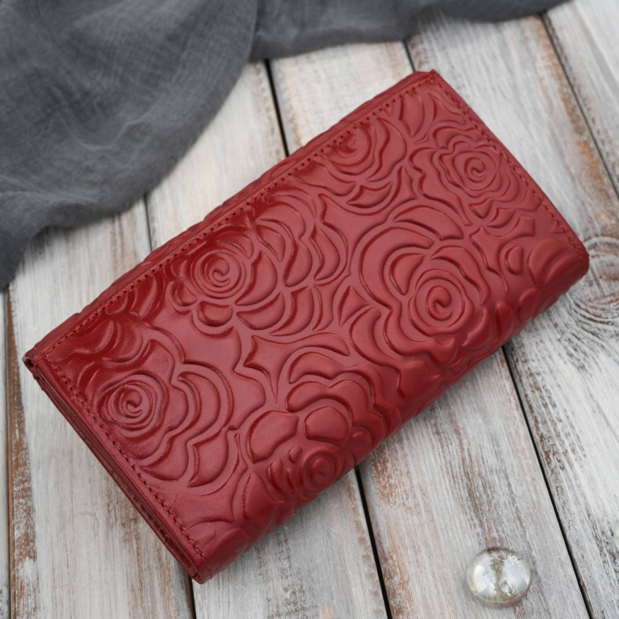 Portfel damski skórzany duży czerwony w kwiaty z ochroną RFID Paolo Peruzzi AL-14-RD