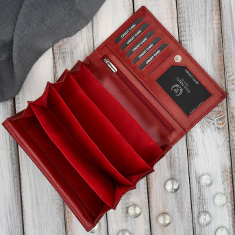 Portfel damski skórzany duży czerwony w kwiaty z ochroną RFID Paolo Peruzzi AL-14-RD