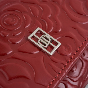 Portfel damski skórzany duży czerwony w kwiaty z ochroną RFID Paolo Peruzzi AL-14-RD